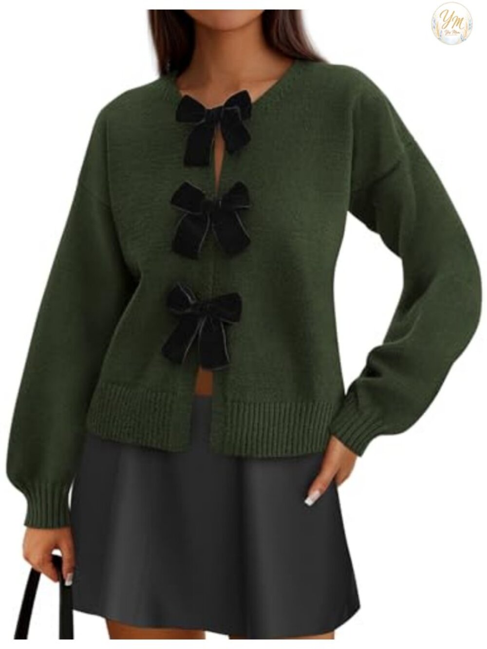Women's Loose Fit Bow Tie Front Long Sleeve Cardigan Sweater